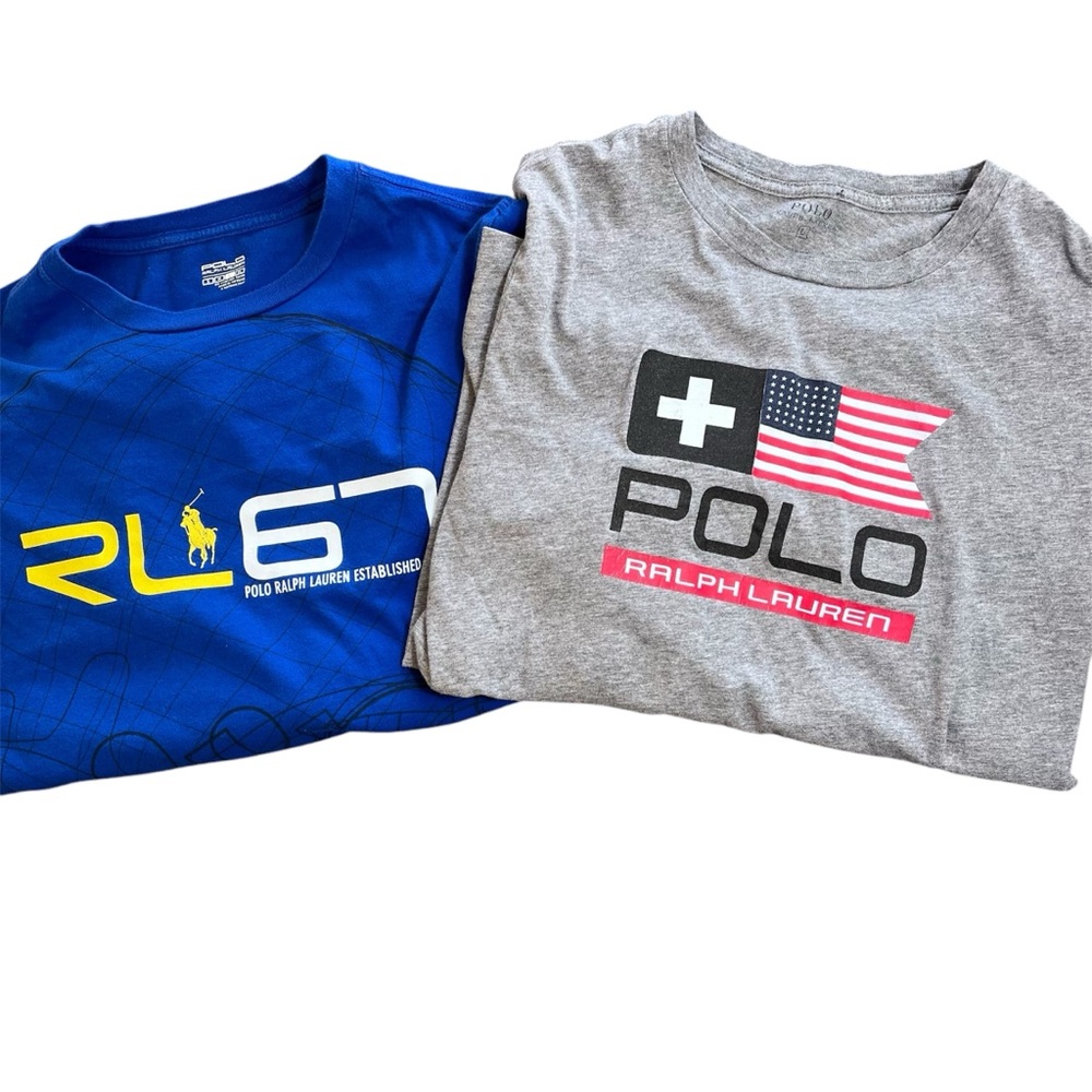 Lot of Two Polo Ralph Lauren Boys Long Sleeve Graphic Tees Size Large GUC Flag